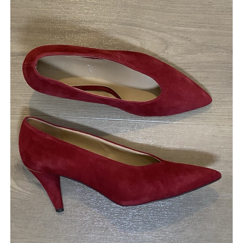 Michael Kors Lizzy Mid Pump Heel Dark Red Suede Women Shoes Size 8